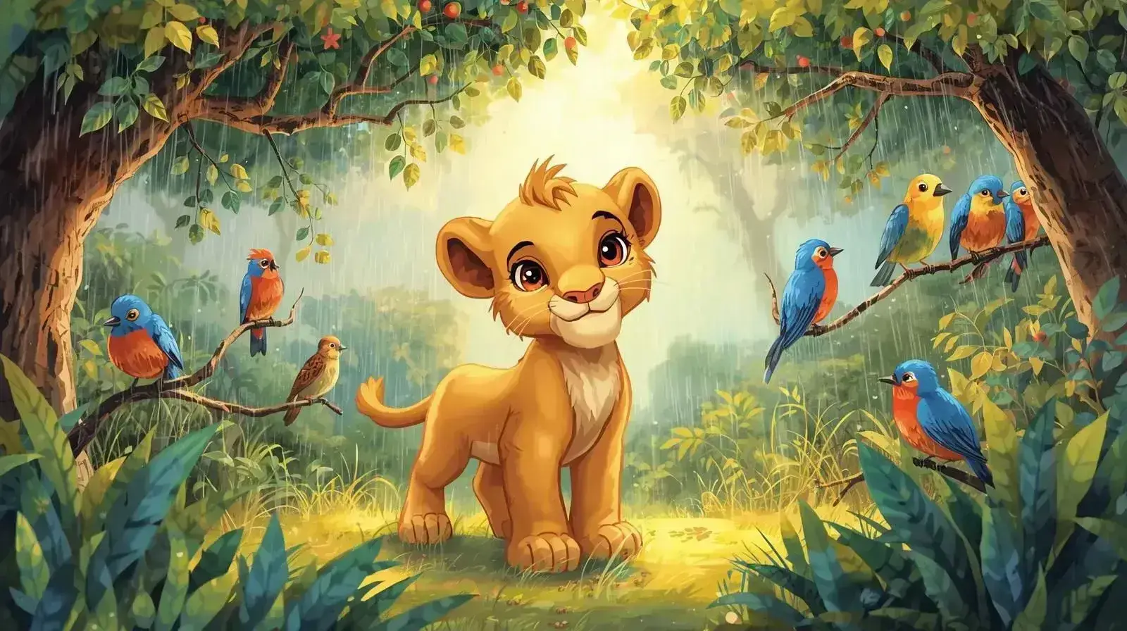 داستان دوستی شیر کوچک و پرندگان جنگل