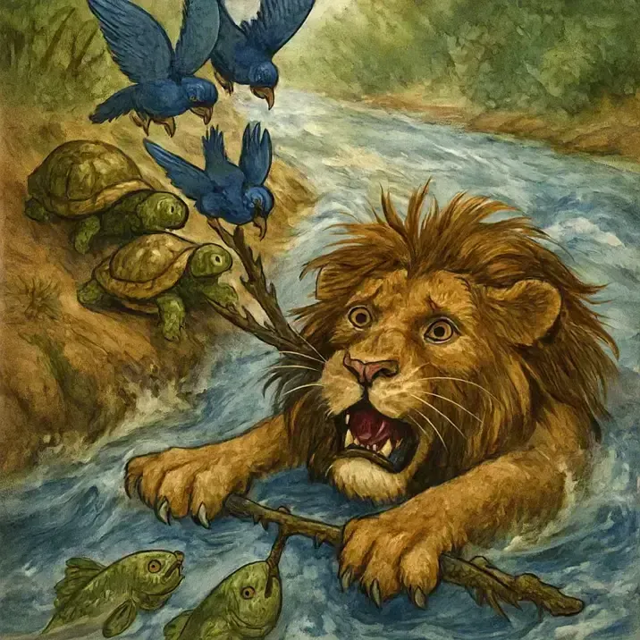 داستان شیر بی فکر و رودخانه خشمگین