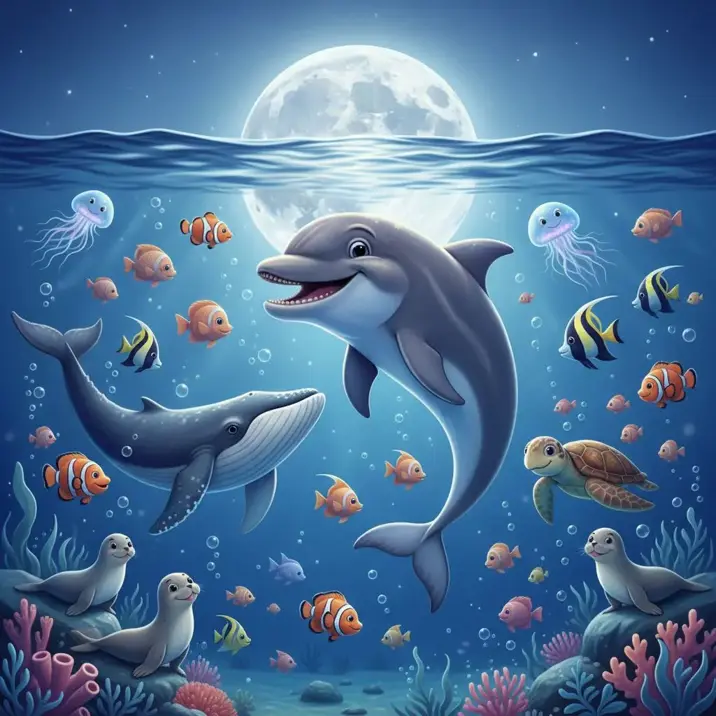 داستان داستان آرامش بخش کودکانه: ماه و دلفین مهربان