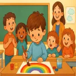 پسر خجالتی و نقاشی رنگین کمان