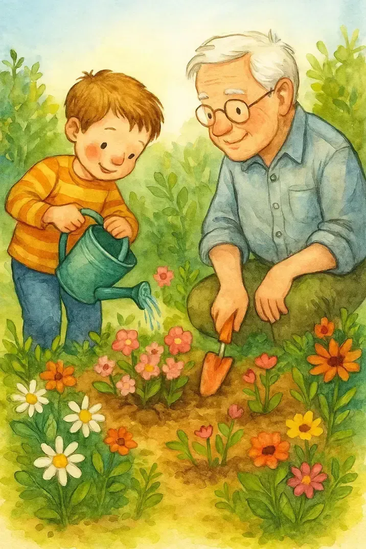 داستان داستان کودکانه استفاده از تجربه پدربزرگ در باغ