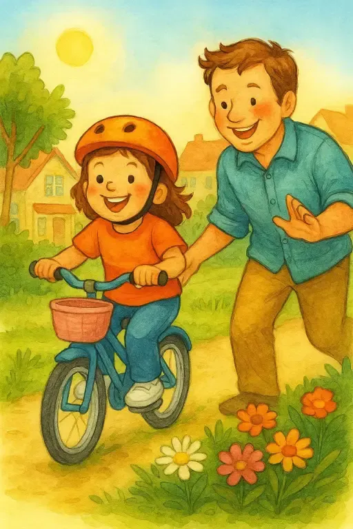 داستان داستان کودکانه یادگیری دوچرخه سواری با کمک پدر